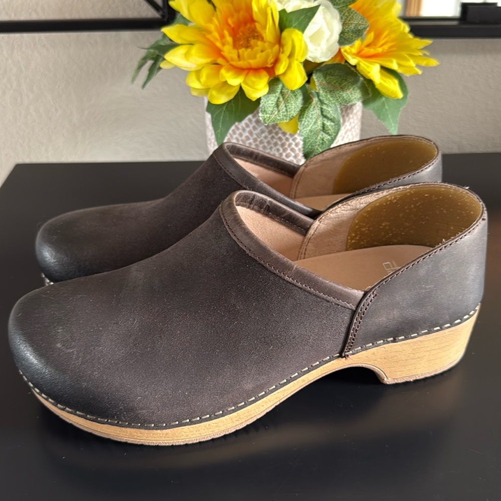 Dansko Brenna Brown Leather Clogs